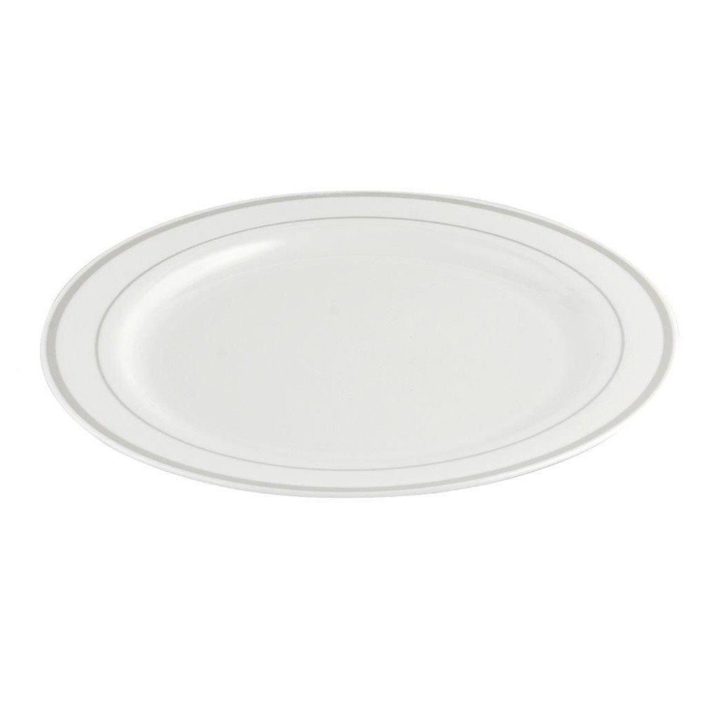 White/Silver Round Plastic Plate Heavy Duty 26cm