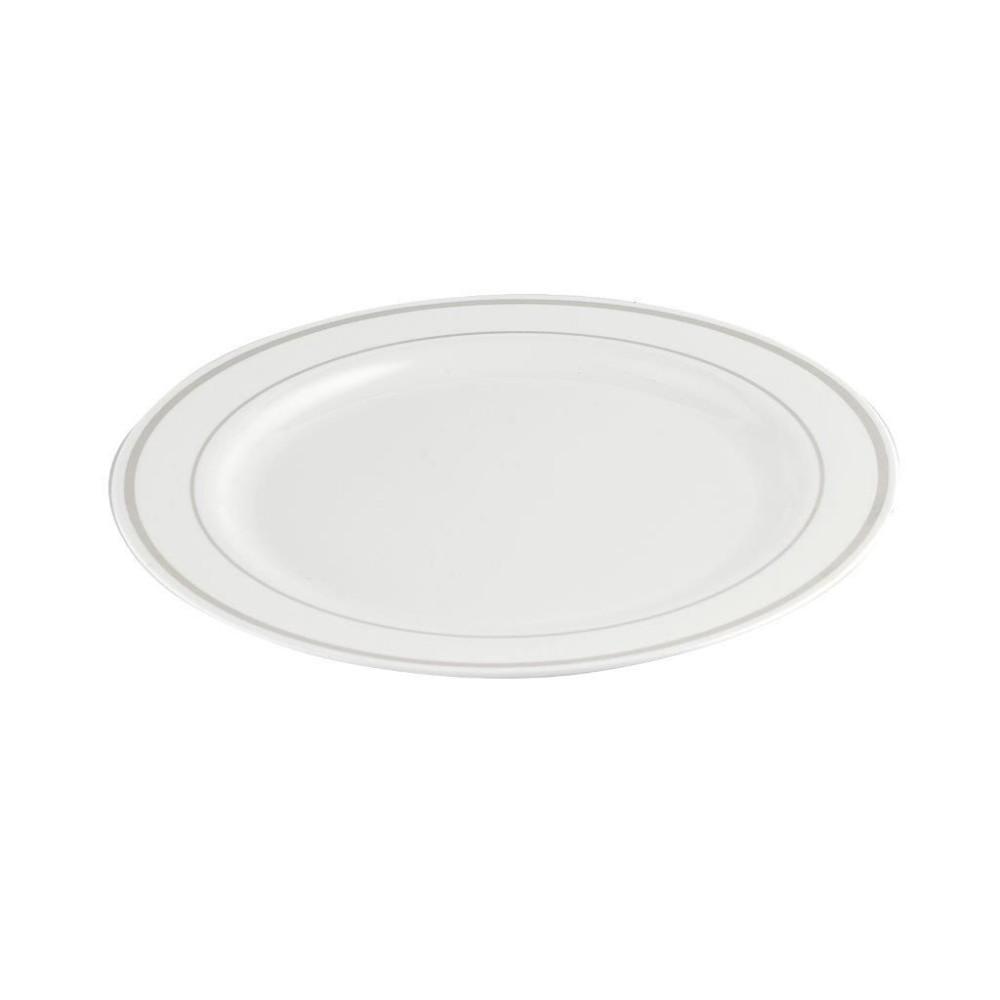 White/Silver Round Plastic Plate Heavy Duty 23cm