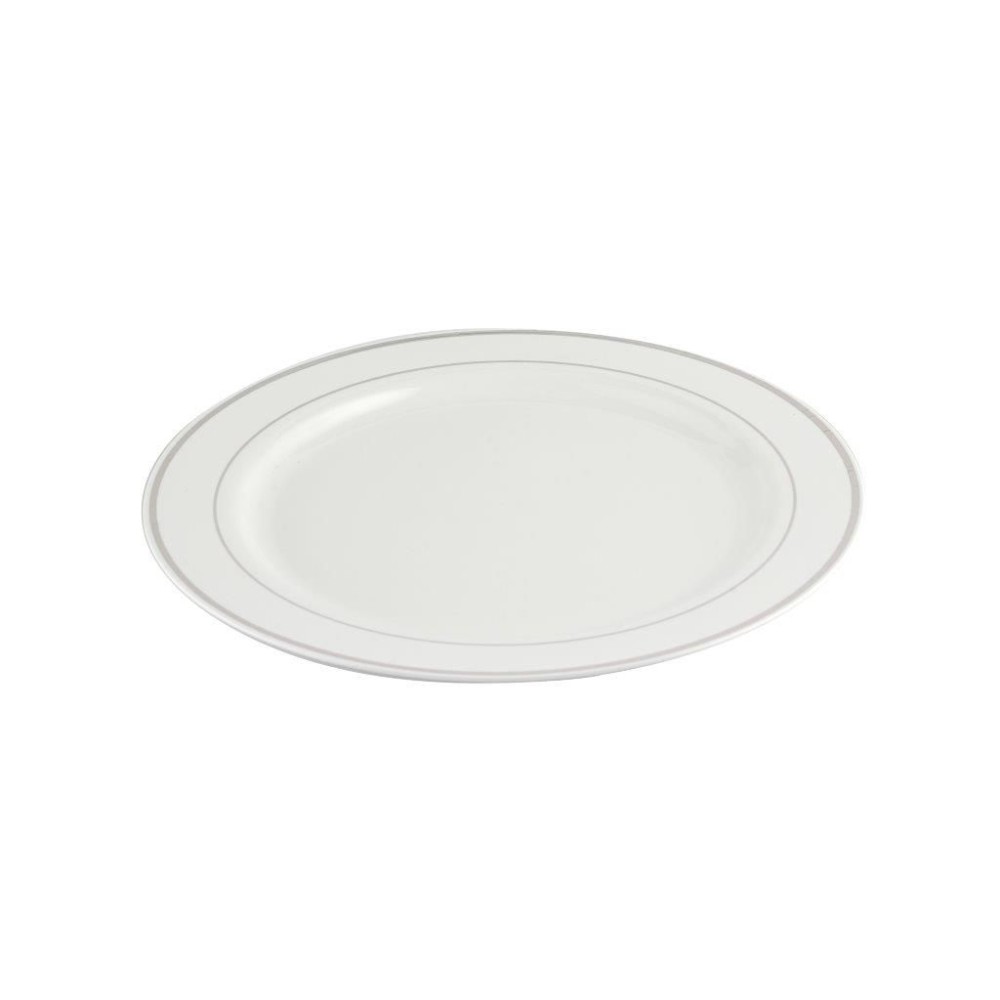 White/Silver Round Plastic Plate Heavy Duty 19cm