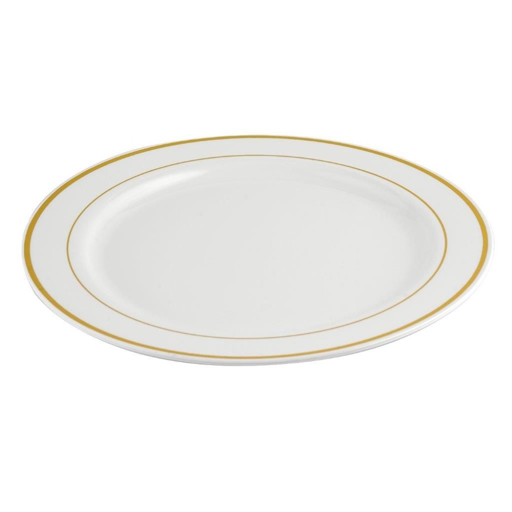 White/gold Round Plastic Plate Heavy Duty 26cm