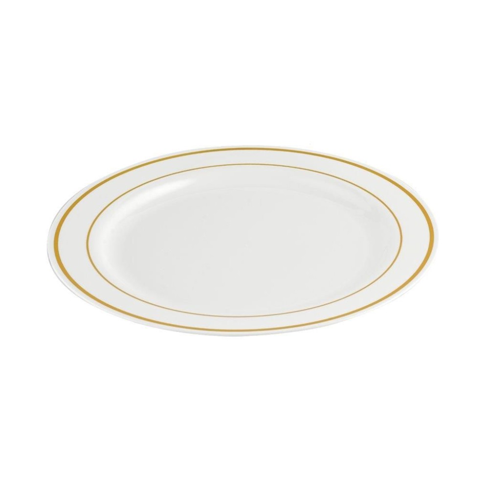 White/Gold Round Plastic Plate Heavy Duty 23cm